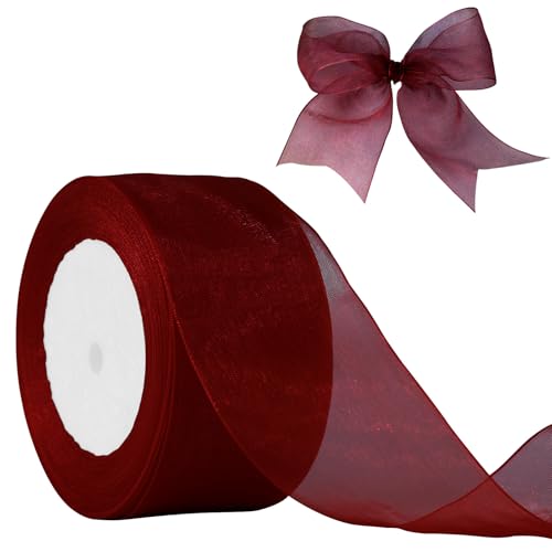 JaoZuyard Burgunderrotes Organza-Chiffonband, 5,1 cm x 45,7 m, durchscheinendes Band für Blumenstoff für Hochzeitseinladungen, Brautsträuße, Party-Dekoration, Geschenkverpackungen von JaoZuyard