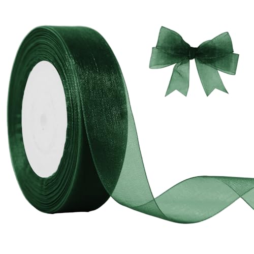 JaoZuyard Dunkelgrünes Organza-Chiffonband, 2,5 cm x 45,7 m, durchscheinendes Band für Blumenstoff für Hochzeitseinladungen, Brautsträuße, Party-Dekoration, Geschenkverpackung, Schleifenherstellung JaoZuyard Dunkelgrünes Organza-Chiffonband, 2,5 cm x 45,7 m, durchscheinendes Band für Blumenstoff für Hochzeitseinladungen, Brautsträuße, Party-Dekoration, Geschenkverpackung, Schleifenherstellung von JaoZuyard