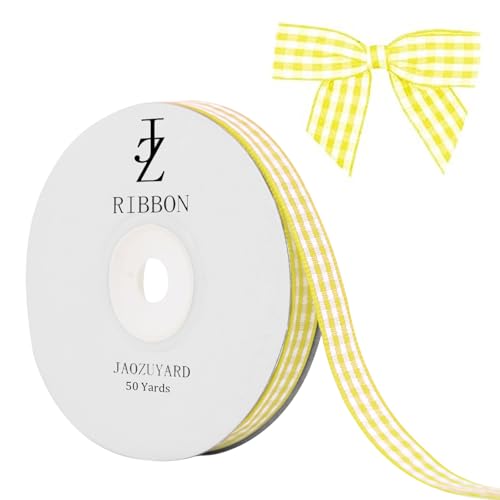 JaoZuyard Gelbes Gingham-Band, 0,95 cm x 45,7 m, kariertes Band, Polyester, gewebter Rand, Blumenstoff für Hochzeitseinladungen, Brautsträuße, Party-Dekoration, Geschenkverpackung JaoZuyard Gelbes Gingham-Band, 0,95 cm x 45,7 m, kariertes Band, Polyester, gewebter Rand, Blumenstoff für Hochzeitseinladungen, Brautsträuße, Party-Dekoration, Geschenkverpackung von JaoZuyard