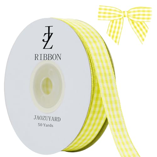 JaoZuyard Gelbes Gingham-Band, 1,6 cm x 45,7 m, kariertes Band, Polyester, gewebter Rand, Blumenstoff für Hochzeitseinladungen, Brautsträuße, Party-Dekoration, Geschenkverpackung, Schleifenherstellung JaoZuyard Gelbes Gingham-Band, 1,6 cm x 45,7 m, kariertes Band, Polyester, gewebter Rand, Blumenstoff für Hochzeitseinladungen, Brautsträuße, Party-Dekoration, Geschenkverpackung, Schleifenherstellung von JaoZuyard