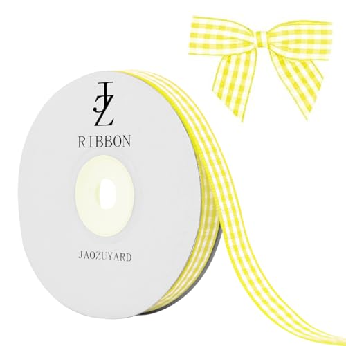 JaoZuyard Gelbes Gingham-Band, 1,9 cm x 22,7 m, kariertes Band, 100 % Polyester, gewebter Rand, Blumenstoff für Hochzeitseinladungen, Brautsträuße, Party-Dekoration, Geschenkverpackungen JaoZuyard Gelbes Gingham-Band, 1,9 cm x 22,7 m, kariertes Band, 100 % Polyester, gewebter Rand, Blumenstoff für Hochzeitseinladungen, Brautsträuße, Party-Dekoration, Geschenkverpackungen von JaoZuyard