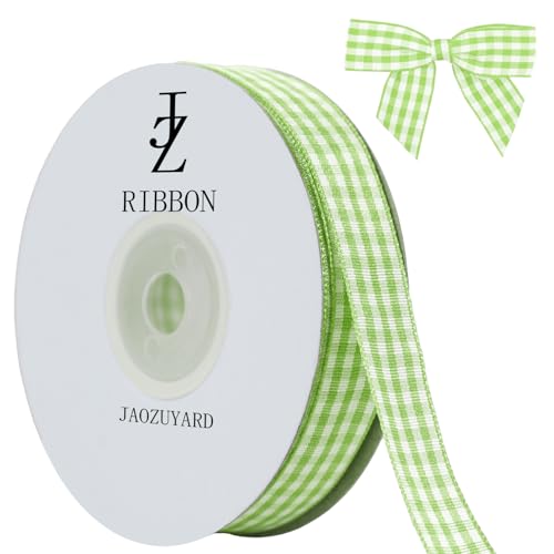 JaoZuyard Grünes Gingham-Band, 1,6 cm x 22,7 m, kariertes Band, Polyester, gewebter Rand, Blumenstoff für Hochzeitseinladungen, Brautsträuße, Party-Dekoration, Geschenkverpackung, Schleifenherstellung JaoZuyard Grünes Gingham-Band, 1,6 cm x 22,7 m, kariertes Band, Polyester, gewebter Rand, Blumenstoff für Hochzeitseinladungen, Brautsträuße, Party-Dekoration, Geschenkverpackung, Schleifenherstellung von JaoZuyard