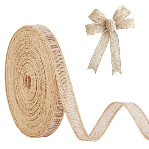 JaoZuyard Juteband, 1,27 cm x 20 m, natürliches Leinen, gewebt, DIY, handgefertigt, Drahtrand, Produktionskranz, Urlaubsdekoration, Geschenkbänder für Geschenkverpackungen, Jute-Leinenbänder von JaoZuyard