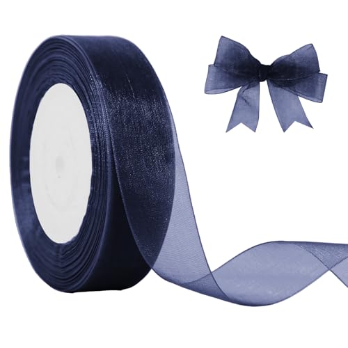 JaoZuyard Marineblaues Organza-Chiffonband, 2,5 cm x 45,7 m, durchscheinendes Band für Blumenstoff für Hochzeitseinladungen, Brautsträuße, Party-Dekoration, Geschenkverpackung, Schleifenherstellung JaoZuyard Marineblaues Organza-Chiffonband, 2,5 cm x 45,7 m, durchscheinendes Band für Blumenstoff für Hochzeitseinladungen, Brautsträuße, Party-Dekoration, Geschenkverpackung, Schleifenherstellung von JaoZuyard