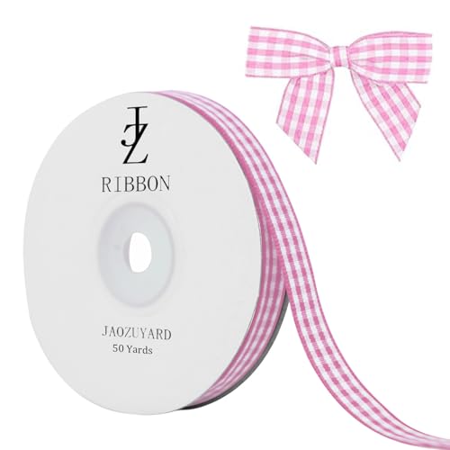 JaoZuyard Pinkes Gingham-Band, 0,95 cm x 45,7 m, kariertes Band, Polyester, gewebter Rand, Blumenstoff für Hochzeitseinladungen, Brautsträuße, Party-Dekoration, Geschenkverpackung JaoZuyard Pinkes Gingham-Band, 0,95 cm x 45,7 m, kariertes Band, Polyester, gewebter Rand, Blumenstoff für Hochzeitseinladungen, Brautsträuße, Party-Dekoration, Geschenkverpackung von JaoZuyard