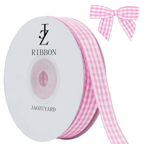 JaoZuyard Pinkes Gingham-Band, 1,6 cm x 22,7 m, kariertes Band, Polyester, gewebter Rand, Blumenstoff für Hochzeitseinladungen, Brautsträuße, Party-Dekoration, Geschenkverpackung, Schleifenherstellung JaoZuyard Pinkes Gingham-Band, 1,6 cm x 22,7 m, kariertes Band, Polyester, gewebter Rand, Blumenstoff für Hochzeitseinladungen, Brautsträuße, Party-Dekoration, Geschenkverpackung, Schleifenherstellung von JaoZuyard