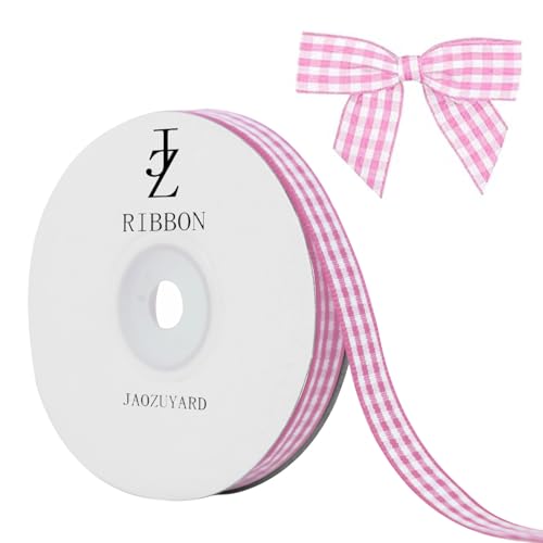 JaoZuyard Pinkes Gingham-Band, 1,9 cm x 22,7 m, kariertes Band, 100 % Polyester, gewebter Rand, Blumenstoff für Hochzeitseinladungen, Brautsträuße, Party-Dekoration, Geschenkverpackung JaoZuyard Pinkes Gingham-Band, 1,9 cm x 22,7 m, kariertes Band, 100 % Polyester, gewebter Rand, Blumenstoff für Hochzeitseinladungen, Brautsträuße, Party-Dekoration, Geschenkverpackung von JaoZuyard