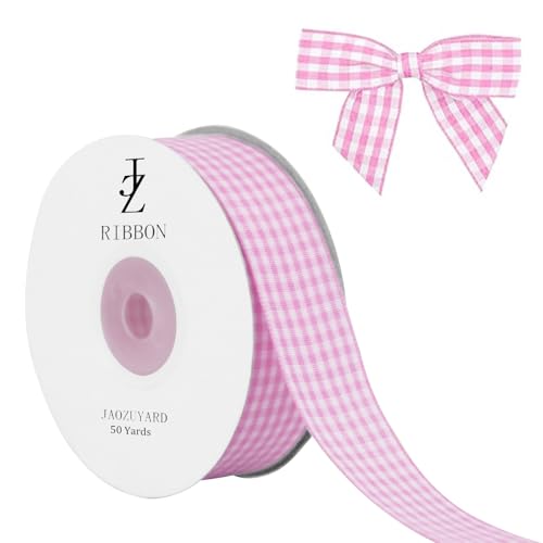 JaoZuyard Pinkes Gingham-Band, 2,5 cm x 45,7 m, kariertes Band, Polyester, gewebter Rand, Blumenstoff für Hochzeitseinladungen, Brautsträuße, Party-Dekoration, Geschenkverpackung, Schleifenherstellung JaoZuyard Pinkes Gingham-Band, 2,5 cm x 45,7 m, kariertes Band, Polyester, gewebter Rand, Blumenstoff für Hochzeitseinladungen, Brautsträuße, Party-Dekoration, Geschenkverpackung, Schleifenherstellung von JaoZuyard