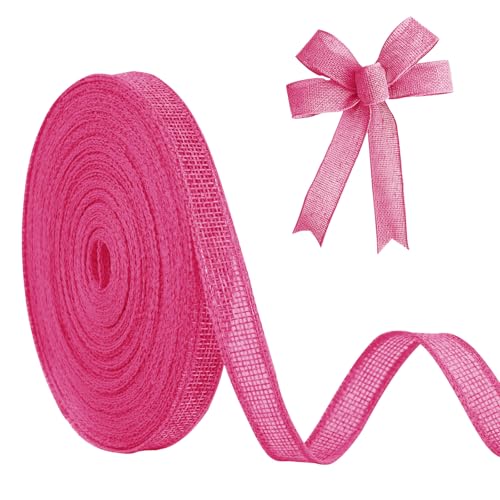 JaoZuyard Pinkes Juteband, 1,27 cm x 20 m, natürliches Leinen, gewebt, DIY, handgefertigt, Draht, rosa Rand, Produktionskranz, Urlaubsdekoration, Geschenkbänder für Geschenkverpackungen von JaoZuyard