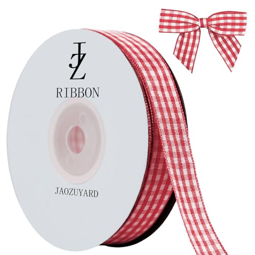 JaoZuyard Rotes Gingham-Band, 1,6 cm x 22,7 m, kariertes Band, Polyester, gewebter Rand, Blumenstoff für Hochzeitseinladungen, Brautsträuße, Party-Dekoration, Geschenkverpackung, Schleifenherstellung JaoZuyard Rotes Gingham-Band, 1,6 cm x 22,7 m, kariertes Band, Polyester, gewebter Rand, Blumenstoff für Hochzeitseinladungen, Brautsträuße, Party-Dekoration, Geschenkverpackung, Schleifenherstellung von JaoZuyard