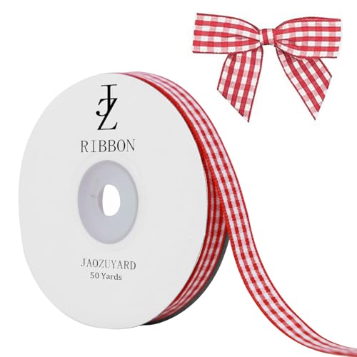 JaoZuyard Rotes Gingham-Band, 1,9 cm x 45,7 m, kariertes Band, 100 % Polyester, gewebter Rand, Blumenstoff für Hochzeitseinladungen, Brautsträuße, Party-Dekoration, Geschenkverpackungen JaoZuyard Rotes Gingham-Band, 1,9 cm x 45,7 m, kariertes Band, 100 % Polyester, gewebter Rand, Blumenstoff für Hochzeitseinladungen, Brautsträuße, Party-Dekoration, Geschenkverpackungen von JaoZuyard