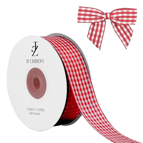 JaoZuyard Rotes Gingham-Band, 2,5 cm x 45,7 m, kariertes Band, Polyester, gewebter Rand, Blumenstoff für Hochzeitseinladungen, Brautsträuße, Party-Dekoration, Geschenkverpackung, Schleifenherstellung JaoZuyard Rotes Gingham-Band, 2,5 cm x 45,7 m, kariertes Band, Polyester, gewebter Rand, Blumenstoff für Hochzeitseinladungen, Brautsträuße, Party-Dekoration, Geschenkverpackung, Schleifenherstellung von JaoZuyard