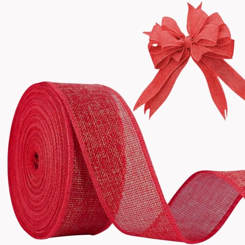 JaoZuyard Rotes Juteband, 5,1 cm x 20 m, natürliches Leinen, gewebt, DIY, handgefertigt, Drahtrand, Produktionskranz, Urlaubsdekoration für Geschenkverpackungen, Jute-Leinenbänder JaoZuyard Rotes Juteband, 5,1 cm x 20 m, natürliches Leinen, gewebt, DIY, handgefertigt, Drahtrand, Produktionskranz, Urlaubsdekoration für Geschenkverpackungen, Jute-Leinenbänder von JaoZuyard