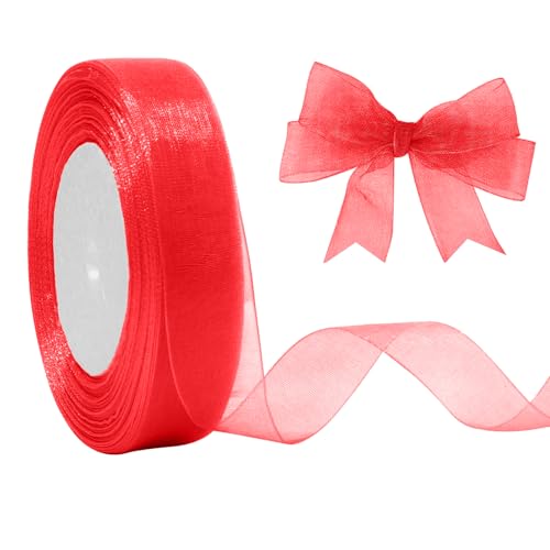 JaoZuyard Rotes Organza-Chiffonband, 1,27 cm x 45,7 m, rotes transparentes Band für Blumenstoff für Hochzeitseinladungen, Brautsträuße, Party-Dekoration, Geschenkverpackung, Schleifenherstellung von JaoZuyard