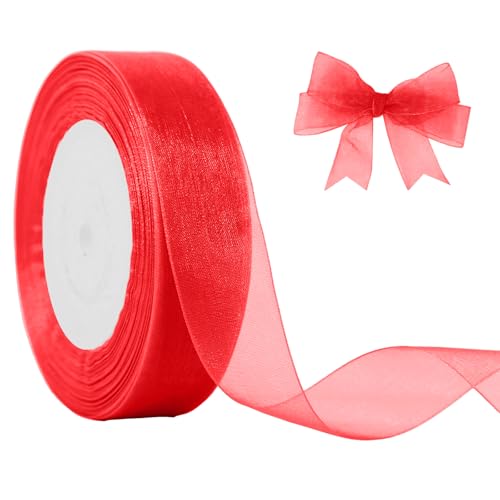 JaoZuyard Rotes Organza-Chiffonband, 2,5 cm x 45,7 m, durchscheinendes Band für Blumenstoff für Hochzeitseinladungen, Brautsträuße, Party-Dekoration, Geschenkverpackung, Schleifenherstellung JaoZuyard Rotes Organza-Chiffonband, 2,5 cm x 45,7 m, durchscheinendes Band für Blumenstoff für Hochzeitseinladungen, Brautsträuße, Party-Dekoration, Geschenkverpackung, Schleifenherstellung von JaoZuyard