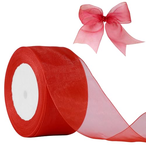 JaoZuyard Rotes Organza-Chiffonband, 5,1 cm x 45,7 m, durchscheinendes Band für Blumenstoff für Hochzeitseinladungen, Brautsträuße, Party-Dekoration, Geschenkverpackungen, Schleifenherstellung von JaoZuyard