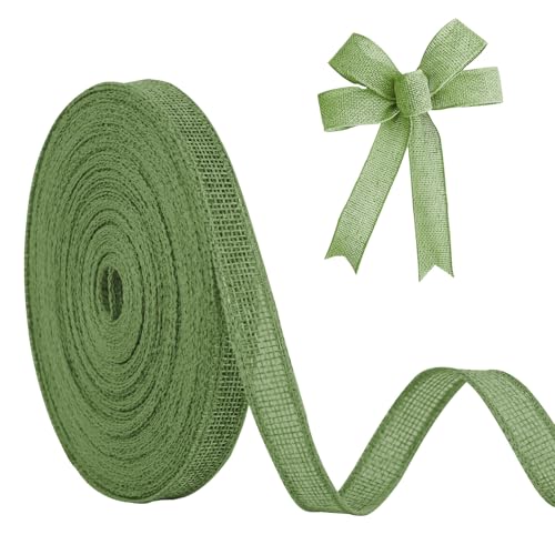 JaoZuyard Sage Green Juteband, 1,27 cm x 20 m, natürliches Leinen, gewebtes Band, DIY, handgefertigt, Drahtrand, Produktionskranz, Urlaubsdekoration, Geschenkbänder für Geschenkverpackungen von JaoZuyard