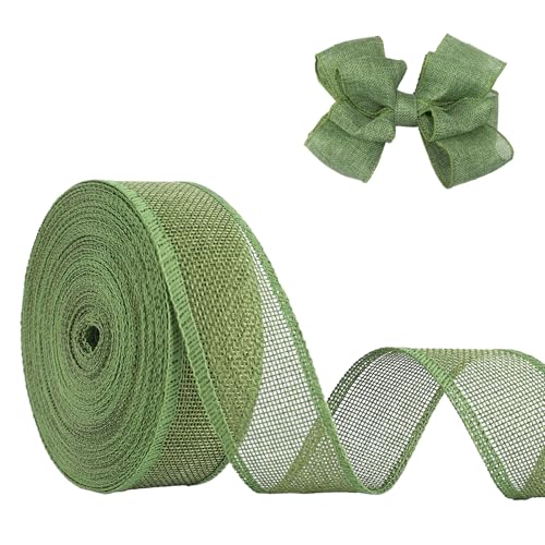 JaoZuyard Sage Green Juteband, 3,8 cm x 20 m, natürliches Leinen, gewebtes Band, DIY, handgefertigt, Drahtrand, Produktionskranz, Urlaubsdekoration, Geschenkbänder für Geschenkverpackungen von JaoZuyard
