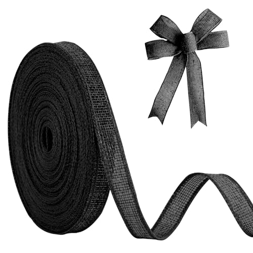 JaoZuyard Schwarzes Juteband, 1,27 cm x 20 m, natürliches Leinen, gewebt, DIY, handgefertigt, Draht, schwarze Einfassung, Produktionskranz, Urlaubsdekoration, Geschenkbänder für Geschenkverpackungen von JaoZuyard