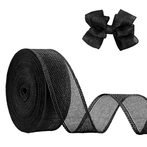 JaoZuyard Schwarzes Juteband, 3,8 cm x 20 m, natürliches Leinen, gewebt, DIY, handgefertigt, Drahtrand, Produktionskranz, Urlaubsdekoration, Geschenkbänder für Geschenkverpackungen, Jute-Leinenbänder von JaoZuyard