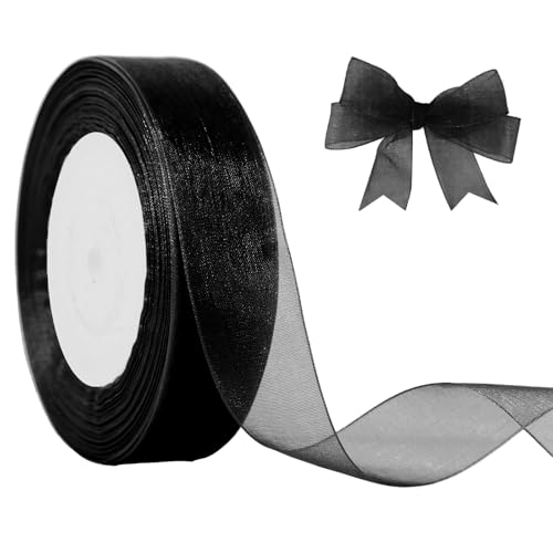 JaoZuyard Schwarzes Organza-Chiffonband, 2,5 cm x 45,7 m, durchscheinendes Band für Blumenstoff für Hochzeitseinladungen, Brautsträuße, Party-Dekoration, Geschenkverpackung, Schleifenherstellung JaoZuyard Schwarzes Organza-Chiffonband, 2,5 cm x 45,7 m, durchscheinendes Band für Blumenstoff für Hochzeitseinladungen, Brautsträuße, Party-Dekoration, Geschenkverpackung, Schleifenherstellung von JaoZuyard