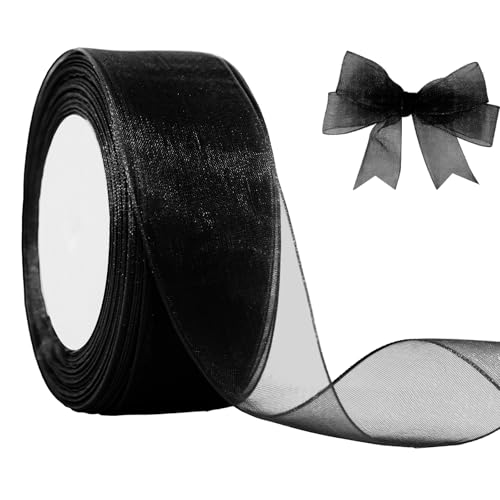 JaoZuyard Schwarzes Organza-Chiffonband, 3,8 cm x 45,7 m, durchscheinendes Band für Blumenstoff für Hochzeitseinladungen, Brautsträuße, Party-Dekoration, Geschenkverpackung, Schleifenherstellung JaoZuyard Schwarzes Organza-Chiffonband, 3,8 cm x 45,7 m, durchscheinendes Band für Blumenstoff für Hochzeitseinladungen, Brautsträuße, Party-Dekoration, Geschenkverpackung, Schleifenherstellung von JaoZuyard