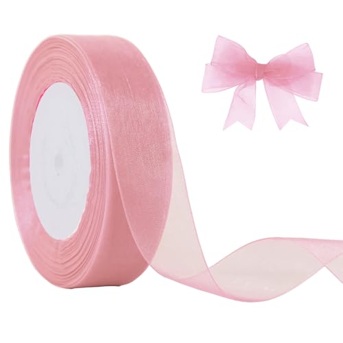 JaoZuyard Süßes Nektarrosa Organza-Chiffonband, 2,5 cm x 45,7 m, Nektarrosa, durchscheinendes Band für Blumenstoff für Hochzeitseinladungen, Brautsträuße, Party-Dekoration, Geschenkverpackung von JaoZuyard