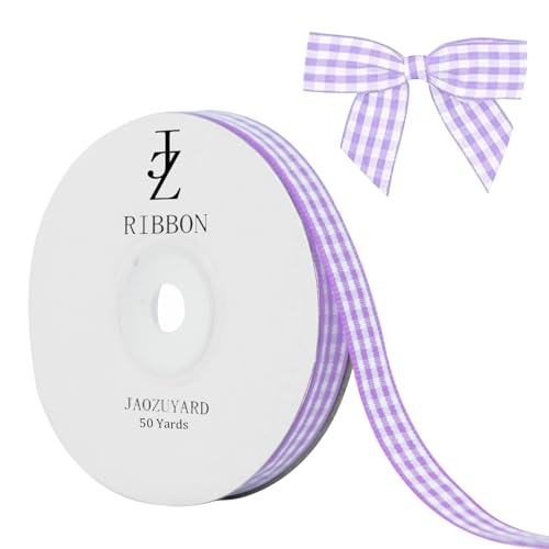 JaoZuyard Violettes Gingham-Band, 0,95 cm x 45,7 m, kariertes Band, Polyester, gewebter Rand, Blumenstoff für Hochzeitseinladungen, Brautsträuße, Party-Dekoration, Geschenkverpackung von JaoZuyard