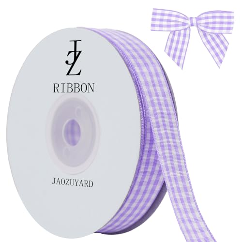 JaoZuyard Violettes Gingham-Band, 1,6 cm x 22,7 m, kariertes Band, Polyester, gewebter Rand, Blumenstoff für Hochzeitseinladungen, Brautsträuße, Party-Dekoration, Geschenkverpackung JaoZuyard Violettes Gingham-Band, 1,6 cm x 22,7 m, kariertes Band, Polyester, gewebter Rand, Blumenstoff für Hochzeitseinladungen, Brautsträuße, Party-Dekoration, Geschenkverpackung von JaoZuyard
