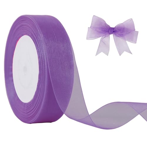 JaoZuyard Violettes Organza-Chiffonband, 2,5 cm x 45,7 m, violett, durchscheinendes Band für Blumenstoff für Hochzeitseinladungen, Brautsträuße, Party-Dekoration, Geschenkverpackung von JaoZuyard