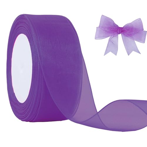 JaoZuyard Violettes Organza-Chiffonband, 3,8 cm x 45,7 m, violett, durchscheinendes Band für Blumenstoff für Hochzeitseinladungen, Brautsträuße, Party-Dekoration, Geschenkverpackung von JaoZuyard