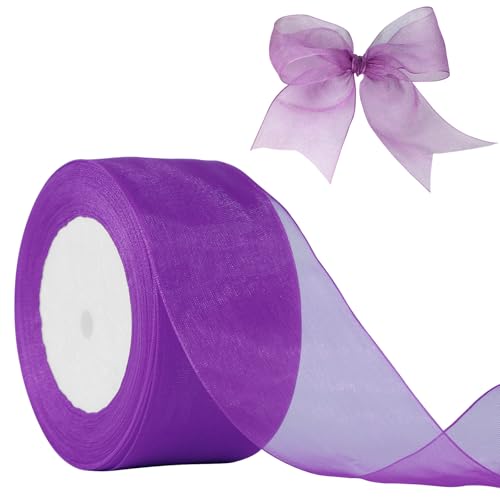 JaoZuyard Violettes Organza-Chiffonband, 5,1 cm x 45,7 m, durchscheinendes Band für Blumenstoff für Hochzeitseinladungen, Brautsträuße, Party-Dekoration, Geschenkverpackungen, Schleifenherstellung von JaoZuyard