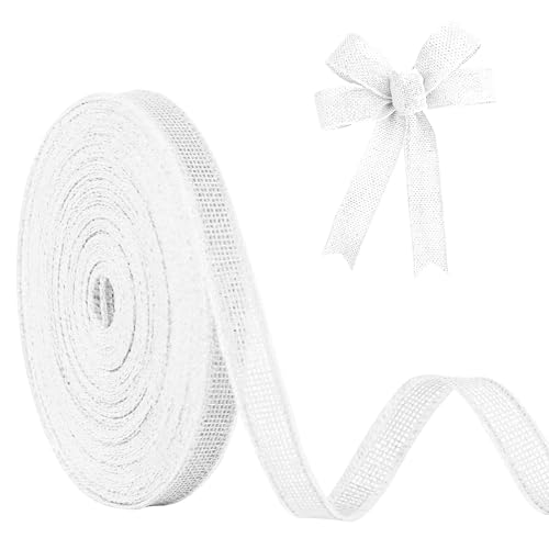 JaoZuyard Weißes Juteband, 1,27 cm x 20 m, natürliches Leinen, gewebtes Band, DIY, handgefertigt, Draht, weiße Einfassung, Produktionskranz, Urlaubsdekoration, Geschenkbänder für Geschenkverpackungen von JaoZuyard