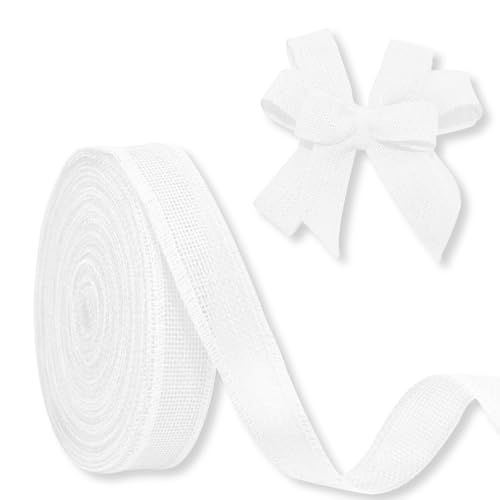 JaoZuyard Weißes Juteband, 2,5 cm x 20 m, natürliches Leinen, gewebt, DIY, handgefertigt, Drahtrand, Produktionskranz, Urlaubsdekoration für Geschenkverpackungen, Jute-Leinenbänder JaoZuyard Weißes Juteband, 2,5 cm x 20 m, natürliches Leinen, gewebt, DIY, handgefertigt, Drahtrand, Produktionskranz, Urlaubsdekoration für Geschenkverpackungen, Jute-Leinenbänder von JaoZuyard