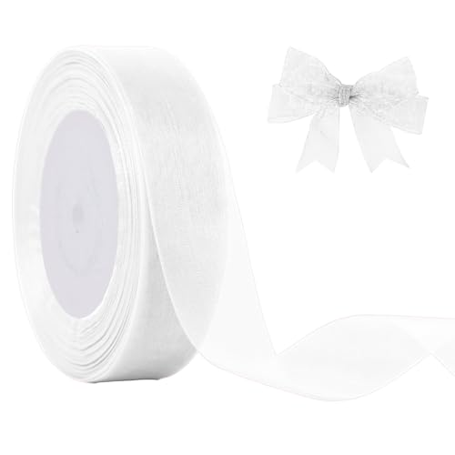 JaoZuyard Weißes Organza-Chiffonband, 2,5 cm x 45,7 m, weißes, durchscheinendes Band für Blumenstoff für Hochzeitseinladungen, Brautsträuße, Party-Dekoration, Geschenkverpackungen von JaoZuyard