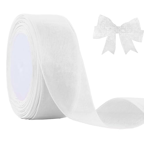 JaoZuyard Weißes Organza-Chiffonband, 3,8 cm x 45,7 m, weißes, durchscheinendes Band für Blumenstoff für Hochzeitseinladungen, Brautsträuße, Party-Dekoration, Geschenkverpackungen JaoZuyard Weißes Organza-Chiffonband, 3,8 cm x 45,7 m, weißes, durchscheinendes Band für Blumenstoff für Hochzeitseinladungen, Brautsträuße, Party-Dekoration, Geschenkverpackungen von JaoZuyard