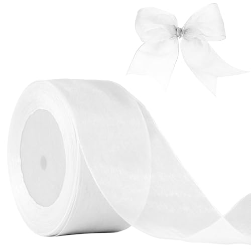 JaoZuyard Weißes Organza-Chiffonband, 5,1 cm x 45,7 m, durchscheinendes Band für Blumenstoff für Hochzeitseinladungen, Brautsträuße, Party-Dekoration, Geschenkverpackungen, Schleifenherstellung von JaoZuyard