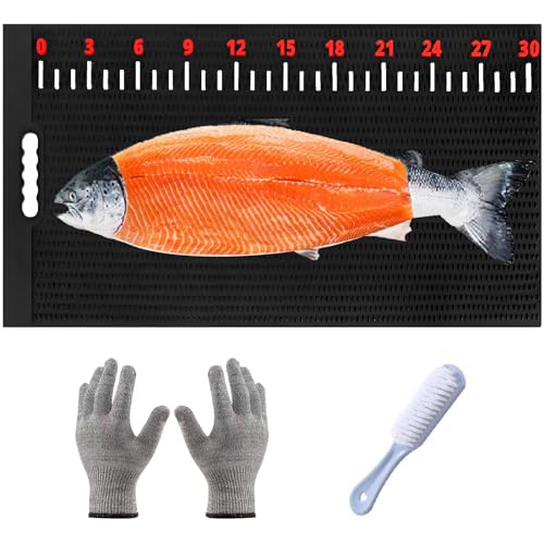 Fischfilet-Matte, extra groß, rutschfest, Fischreinigungs-Schneidebrett mit Messaufkleber, schnittfesten Handschuhen und Reinigungsbürste, 81,3 x 40,6 cm Fischfilet-Matte, extra groß, rutschfest, Fischreinigungs-Schneidebrett mit Messaufkleber, schnittfesten Handschuhen und Reinigungsbürste, 81,3 x 40,6 cm von Jaoruizer