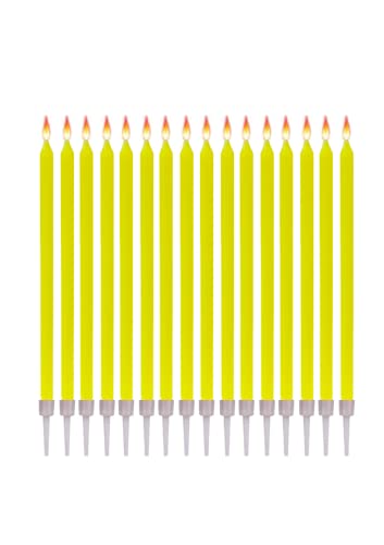 16 Geburtstagskerzen Lange Dünne mit Haltern - Größe 12 cm x 0,5 cm - Farbe Gelb von Jaow