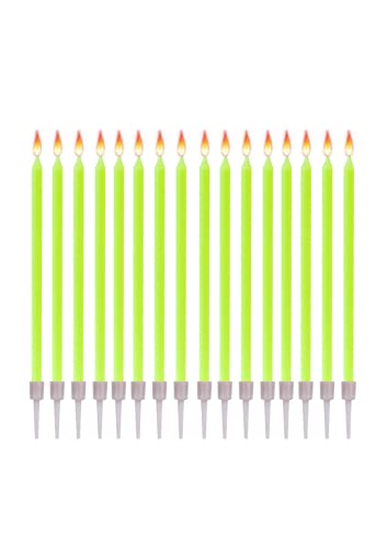 16 Geburtstagskerzen Lange Dünne mit Haltern - Größe 12 cm x 0,5 cm - Farbe Hellgrün von Jaow