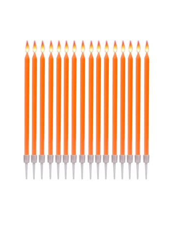 16 Geburtstagskerzen Lange Dünne mit Haltern - Größe 12 cm x 0,5 cm - Farbe Orange von Jaow