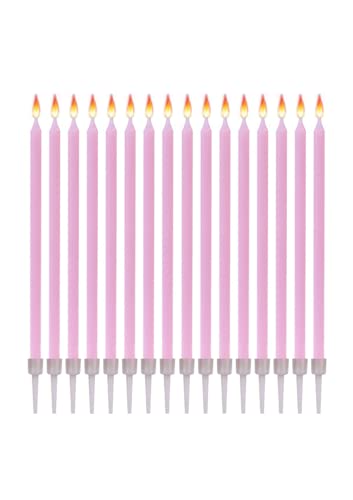 16 Geburtstagskerzen Lange Dünne mit Haltern - Größe 12 cm x 0,5 cm - Farbe Rosa von Jaow