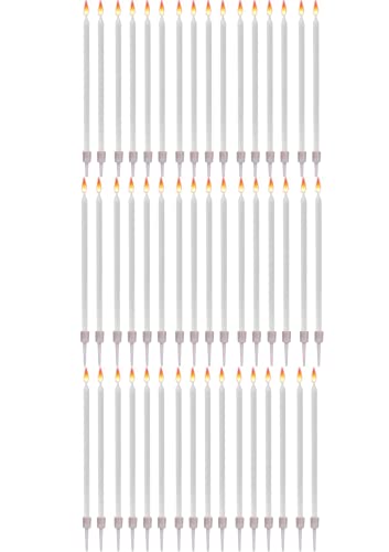 48 Geburtstagskerzen Lange Dünne mit Haltern - Größe 12 cm x 0,5 cm - Farbe Weiß von Jaow