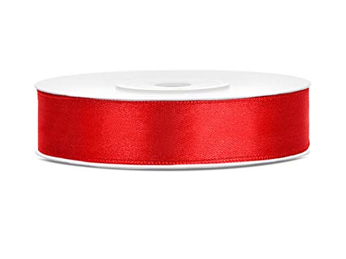 Satinband Polyester Schleifenband Seidenband Geschenkband 6/12/25/38/50/100 mm x 25 m (Größe 12mm x 25m - Farbe Rot) von Jaow