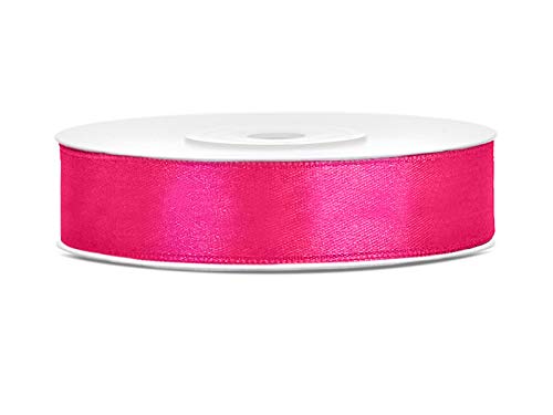 Satinband Polyester Schleifenband Seidenband Geschenkband 6/12/25/38/50/100 mm x 25 m (Größe 12mm x 25m - Farbe Dunkelrosa) von Jaow