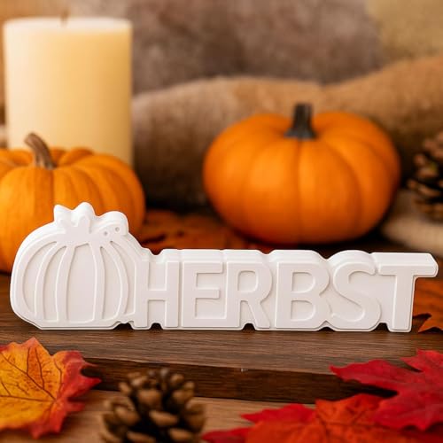 Silikonformen Gießformen Herbst,Silikonform Kürbis mit Buchstaben ‘Herbst’ Gießformen Silikon Herbst Gips zum Gießen Kürbis Silikonform Halloween Giessformen Silikon (A) von Jaoxiuozi