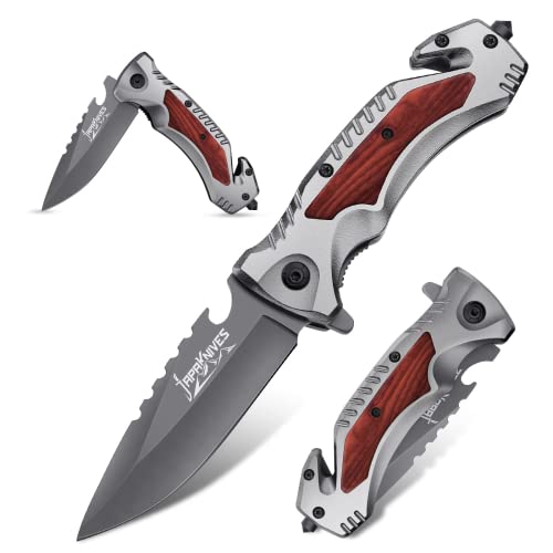 Japaknives Klappmesser Taschenmesser Einhandmesser Survival Rettungsmesser mit Glasbrecher Gürtelschneider Flaschenöffner Taschenclip Jagdmesser Outdoor EDC Messer für Camping Abenteuer von Japaknives