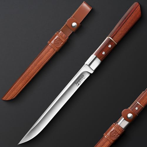 Japaknives Outdoor Messer Survival Japanisches Tanto Messer mit Holzscheide Jagdmesser Feststehende Klinge Bushcraft Messer für Camping Angeln Wander von Japaknives