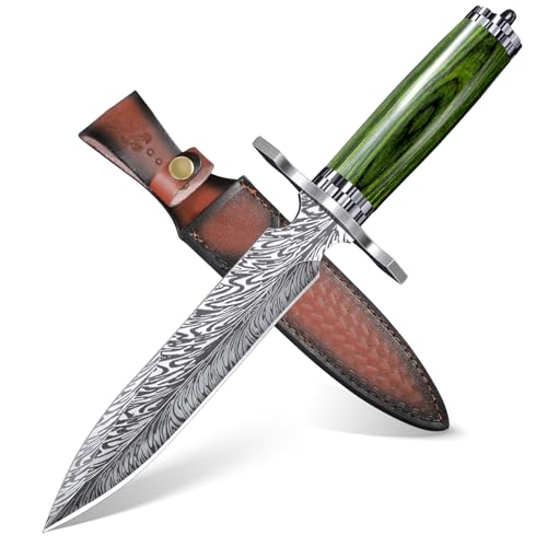 Japaknives Survival Messer Einzigartiges Feder Muster Jagdmesser Feststehende Klinge Outdoor Messer mit Pakkawood Griff Bushcraft Messer für Männer von Japaknives