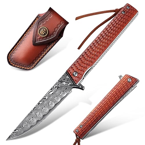 Japaknives Taschenmesser Damast Klappmesser, Scharf Einhandmesser, EDC Messer für Camping, Angeln, mit Holzgriff & Lederscheide & Geschenkbox, Geschenk für Männer und Frauen Japaknives Taschenmesser Damast Klappmesser, Scharf Einhandmesser, EDC Messer für Camping, Angeln, mit Holzgriff & Lederscheide & Geschenkbox, Geschenk für Männer und Frauen von Japaknives